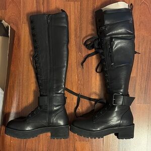 Black Knee-High Lace-Up Boots